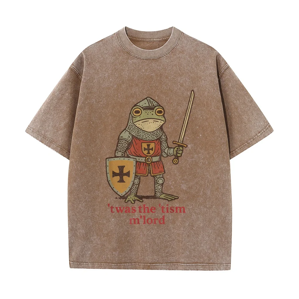 Funny T'was The 'Tism M'Lord Medieval Knight Frog tsim T-Shirt Men's Fashion Man Clothes Luxury Brand Multi Color Round Graphic