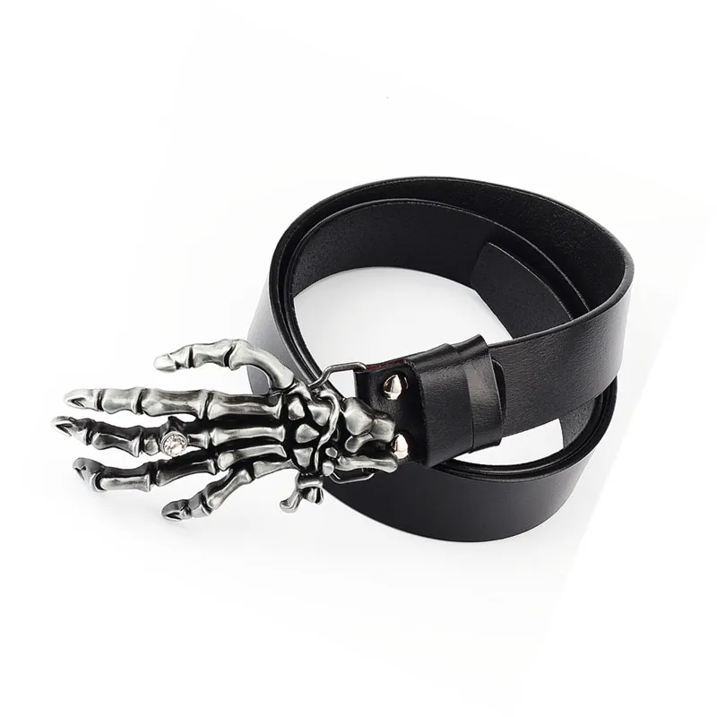 Cool Men's Belt Bone of Hand Skeleton Cowskin Leather Devil Hands Skull Hip Hop Style Waistband Man Gift