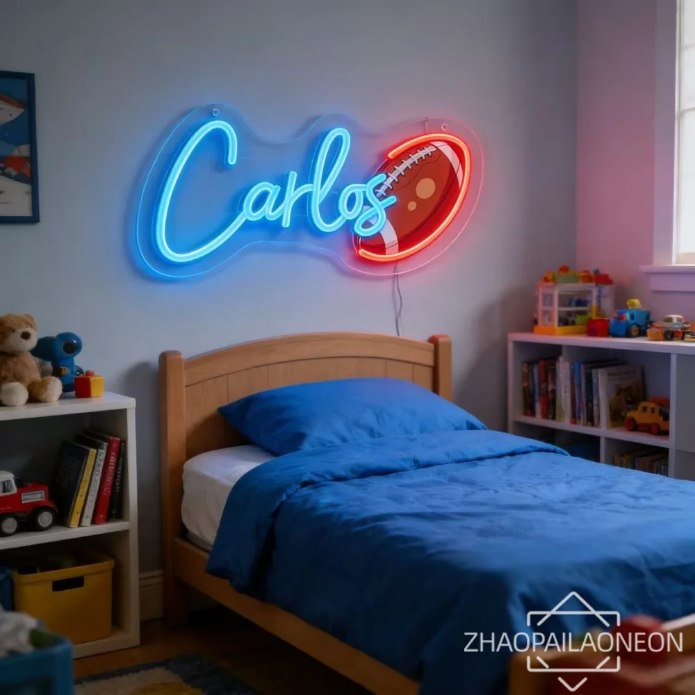 

Имя на заказ Неоновая вывеска Регби Детская спальня Декор Светодиодный светильник USB Неоновая светодиодная вывеска Домашняя спальня Декор для вечеринки Подарок на день рождения Лампа Свет