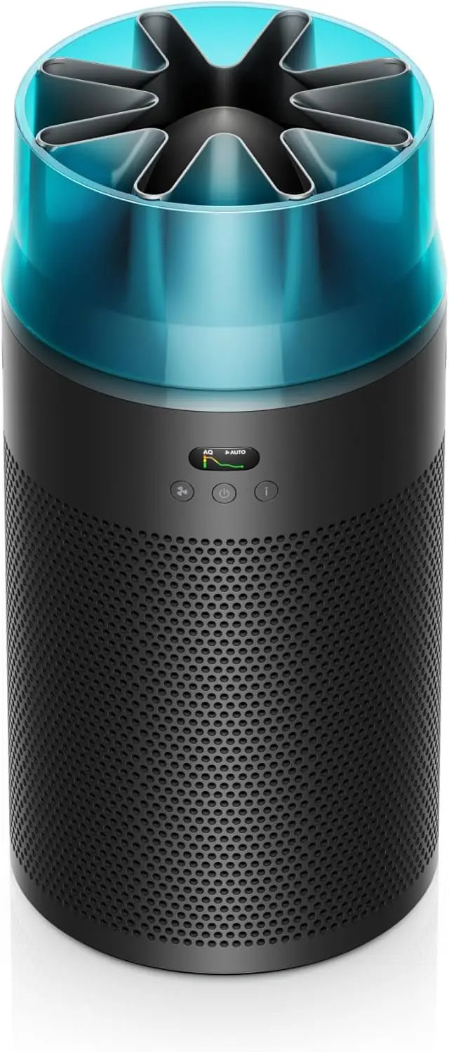 

Компактный бесшумный очиститель воздуха, управление через приложение, покрывает площадь 19 кв. м, улавливает NO2 и запахи (черный/бирюзовый)