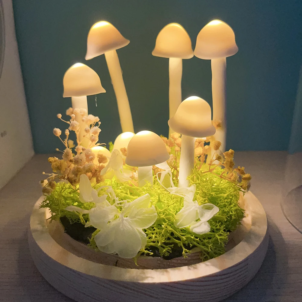 Handmade White Mushroom Lamp DIY LED Night Light Girl Bedroom Ornaments Living Room Desktop Decoration Birthday Christmas Gift