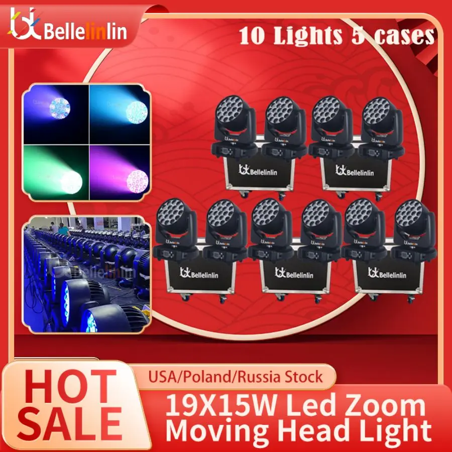 

No Tax 2~10Pcs LED Wash 19x15W RGBW Zoom Beam Moving Head Lighting With Flightcase For DJ Disco KTV Bar Nightclub Stage Light