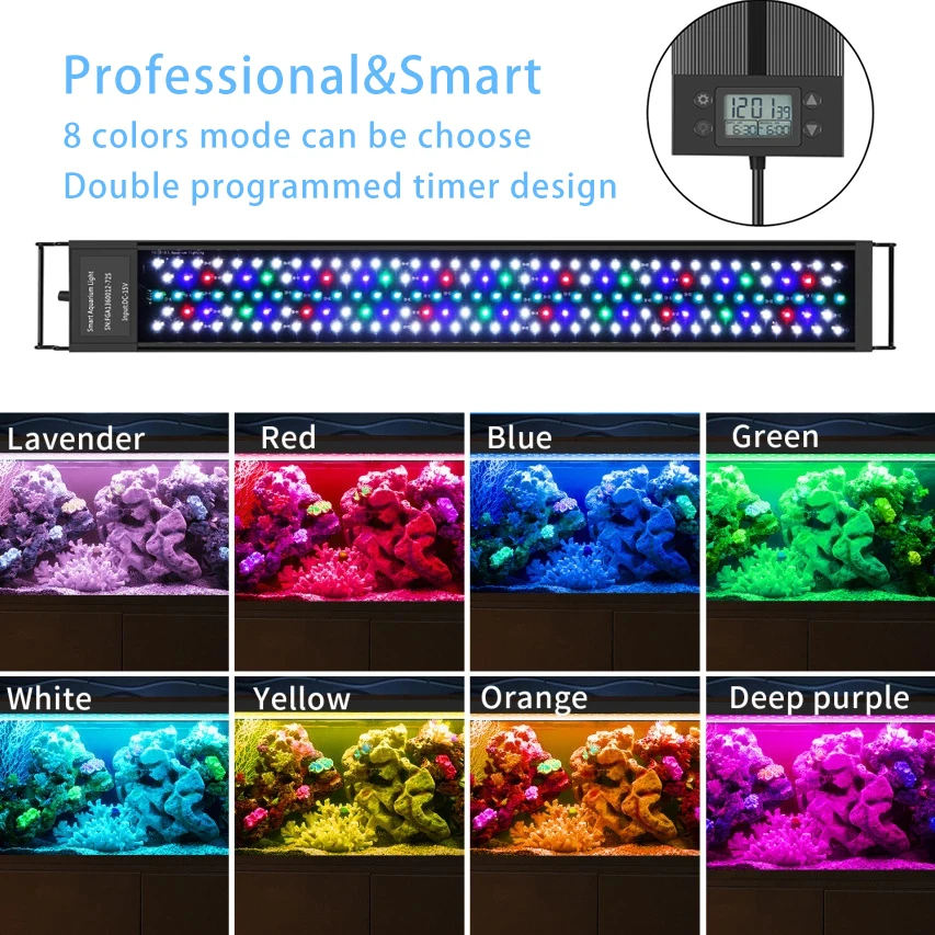 75cm 30inch  Plant Light Fish Tank LED Aqua WRGB Waterproof Multi Color Aquarium LED Lights With Light Dimmer