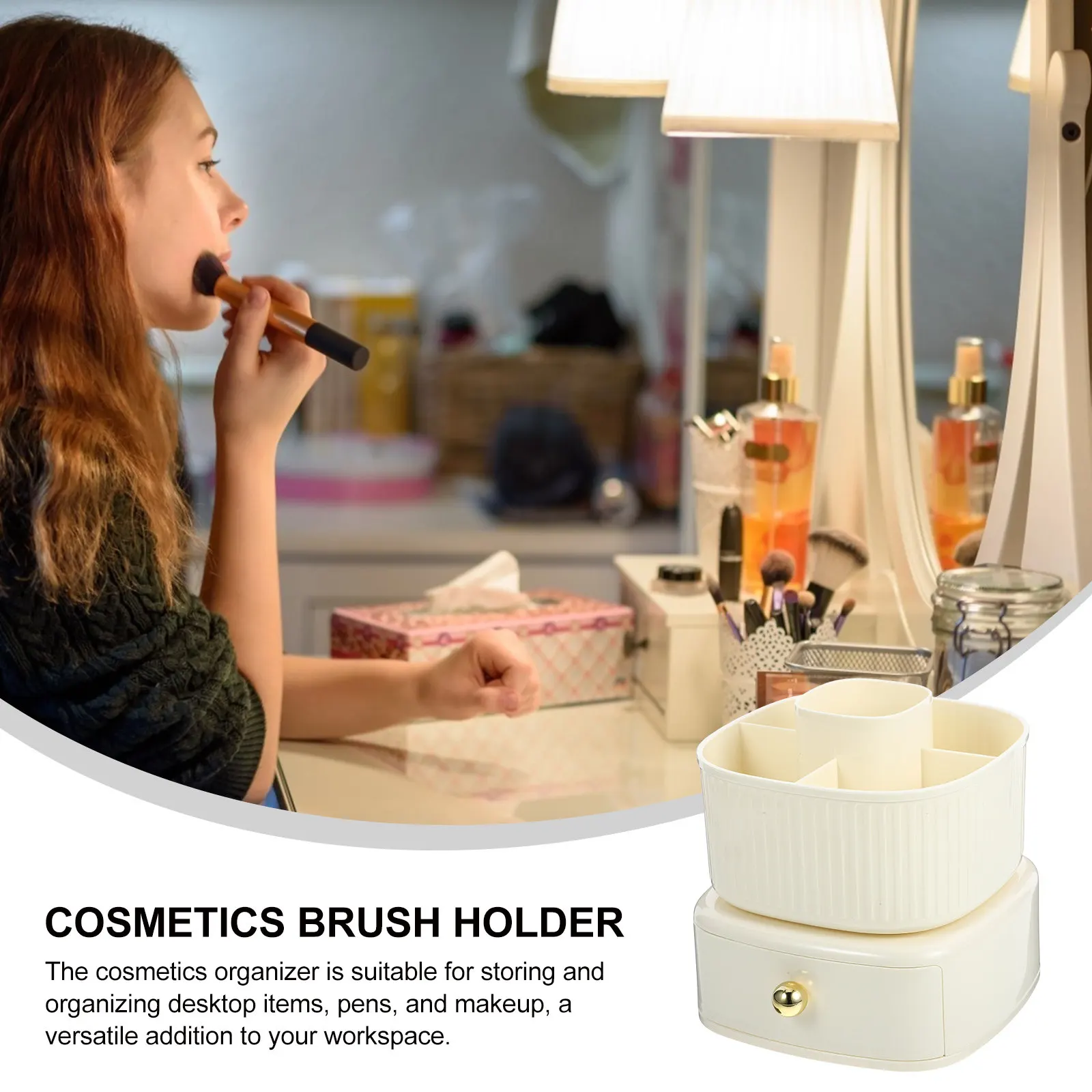 Cosmetics Brush Holder Makeup Brush Holder Pen Organizer Rotatable Compartmentalized Desk Organizer for Office Home Workspace