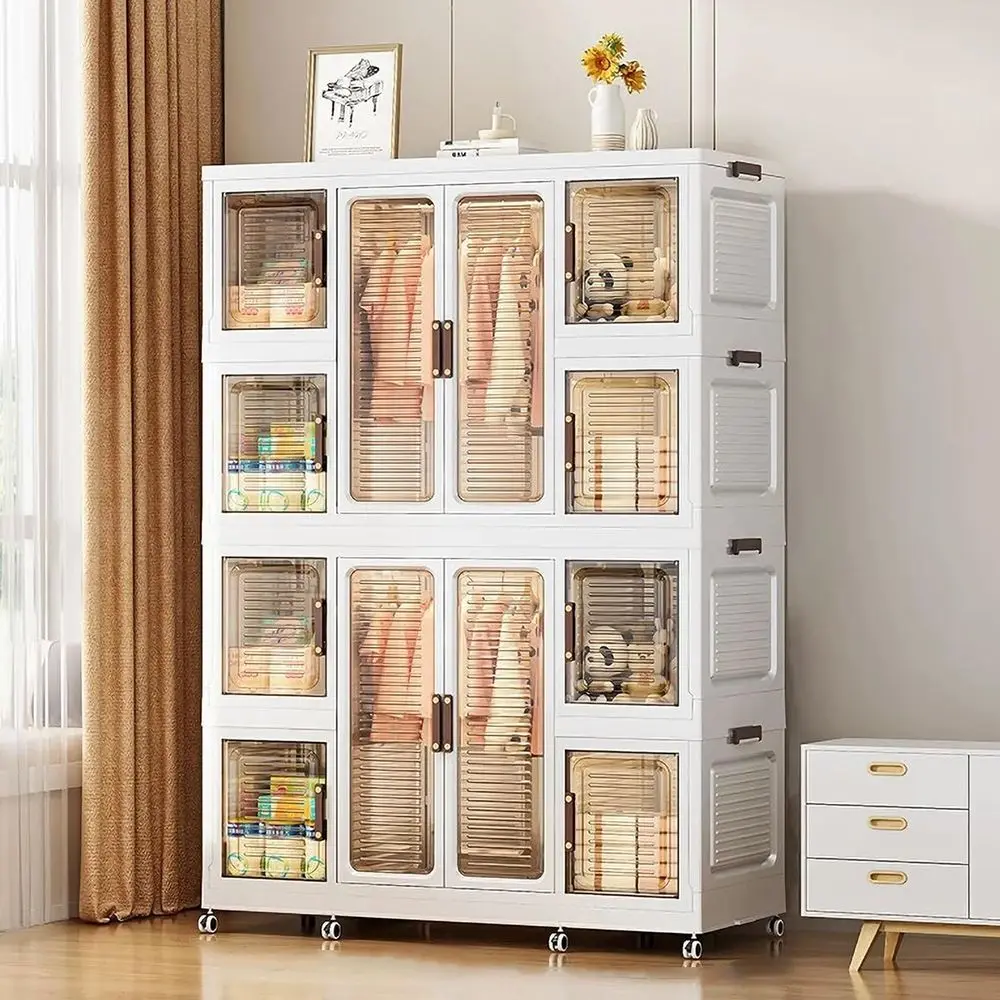 

Portable Kids Wardrobe Organizer with Magnetic Door, Foldable Storage for Living Spaces, 8 Cubes, 2 Hanging Rods, 16 Hangers