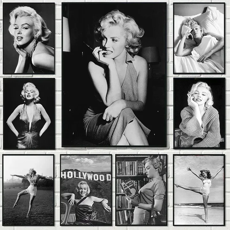 Vintage Marilyn Monroe Photo Poster 50s Movie Star Prints Canvas Painting Wall Art Pictures for Living Room Home Office Decor