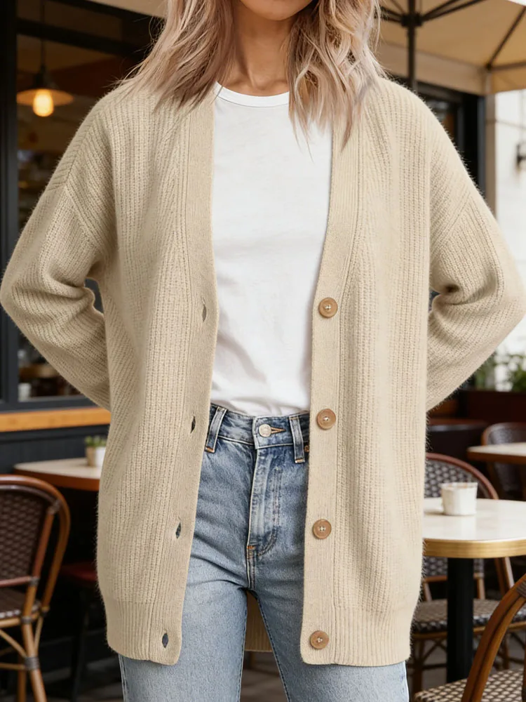 

Simple Button-Down Cardigan Solid Long-Sleeve Blouse Christmas Sweater Korean Popular Women's Clothes Outerwear New Products Top