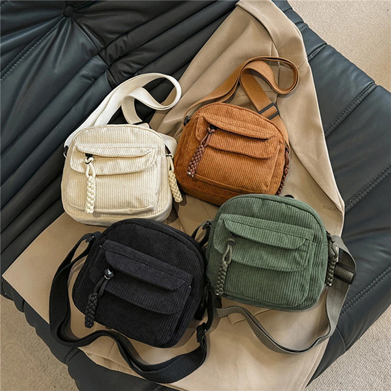 Simple Versatile Crossbody Bag Fashionable Casual Small Square Bag Personalized Commuting Shoulder Bag Corduroy Unisex Trend