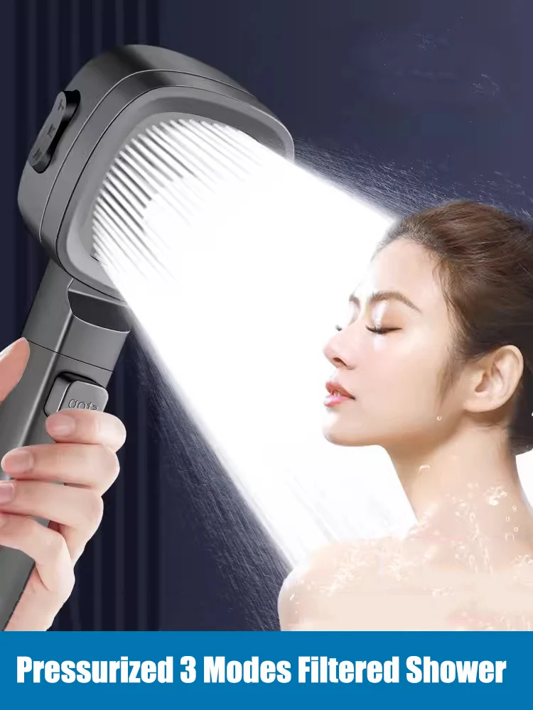Three Modes Filtered Shower Head High Pressure Spray Nozzles One Key Stop Water Saving Handheld Showerhead Bathroom Accessories
