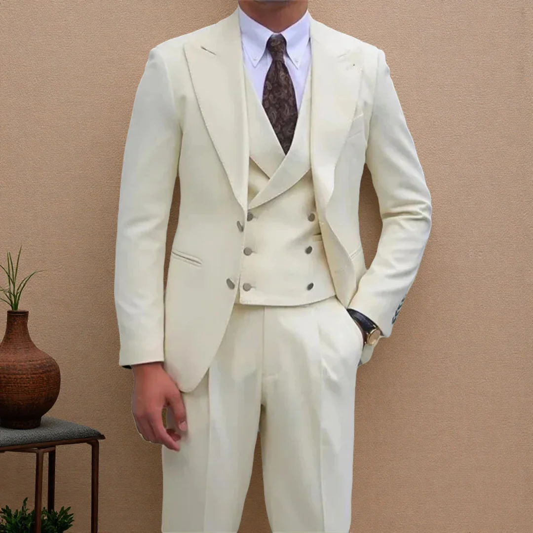 

Trendy 2025 Men's 3 - Piece Suit Groom Wedding Peak Lapel Blazer Slim Fit Great for Proms and Social Galas Homme Costume
