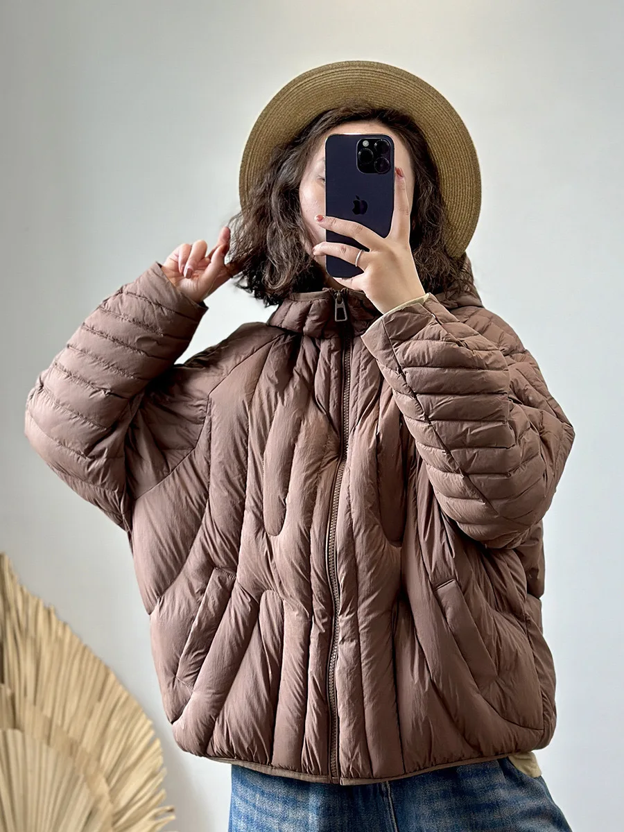 QAZIQILAND 2024 Autumn Winter Hooded Puffer Jacket Solid Parkas Female 90% White Duck Down Coat Long Sleeve Casual  Warm Outwear