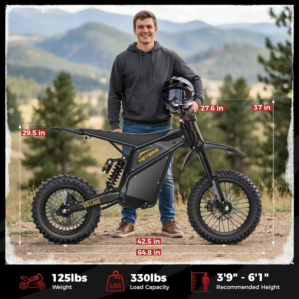 Electric Dirt Bike with 4160W Motor 1352WH Battery, Up to 50 Miles Range, 14"/12" Fat Tire Electric Bike with Hy image 8