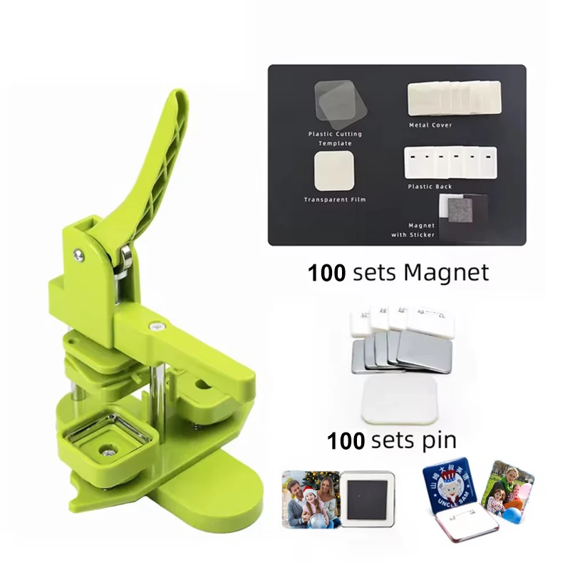

Hot Selling 50*50mm DIY Square Plastic Badge Machine Kit Fridge Magnet Button Manufacturing Machine