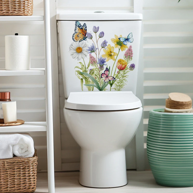 Butterfly Flower Toilet Seat Stickers Self-Adhesive Toilet Lid Decals Diy Removable Stickers