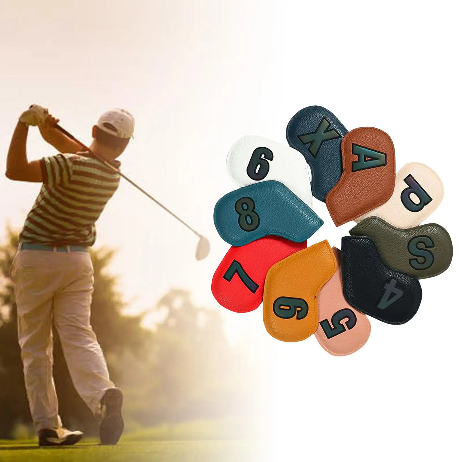 10x PU Leather Golf Iron Headcovers Protective Sleeve Scratch Proof Wedges Embroidery Number Head Cover Equipment Training