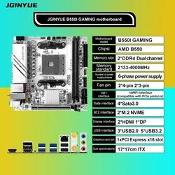 JGINYUE AMD B550 AM4 mini ITX Motherboard supports Ryzen R5 4000/5000 series processors DDR4 RAM PCI-E 4.0 B550i GAMING
