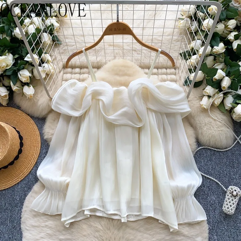 

OCEANLOVE Slash Neck Chiffon Blouses Solid Spring Autumn Korean Fashion Women Shirts Elegant Vintage Loose Blusas Mujer
