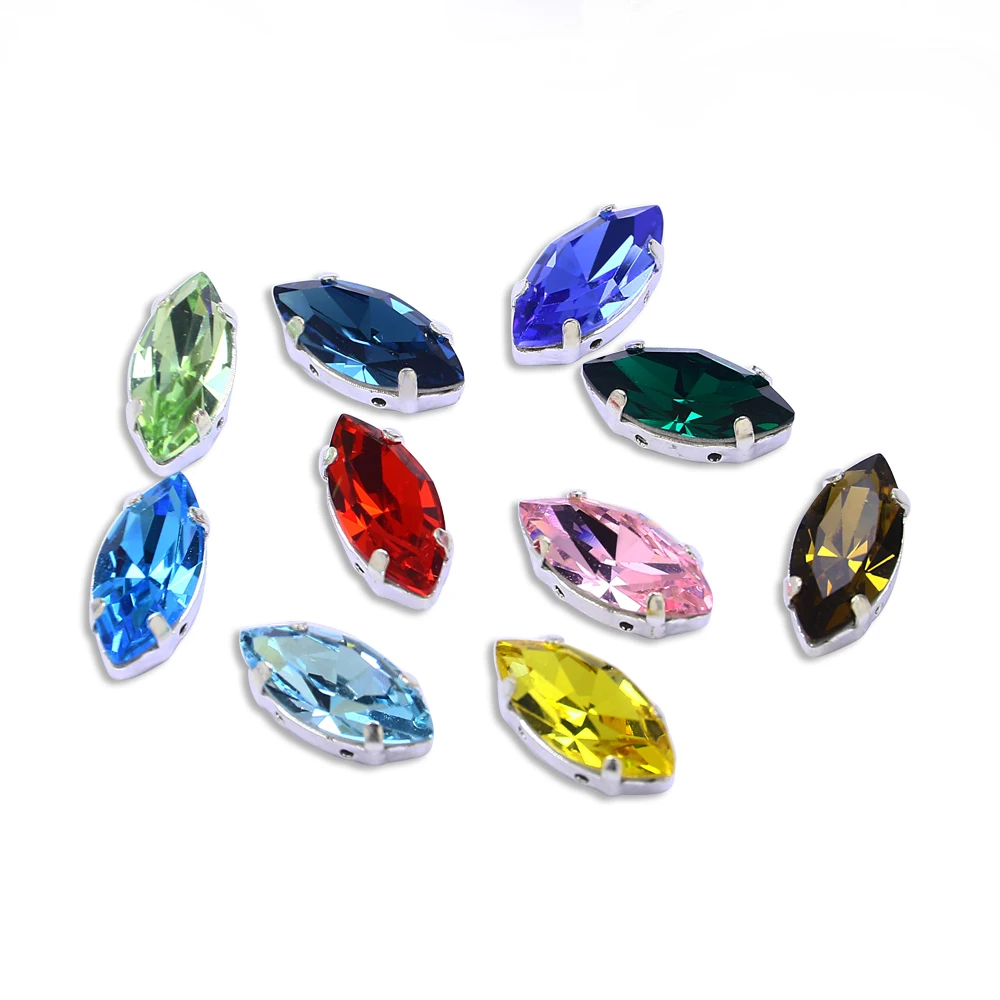 Horse Eye Glass Rhinestones with Claw, Sew-On Rhinestones, Strass Glitter Stones for Needlework Clothes, 6x12mm