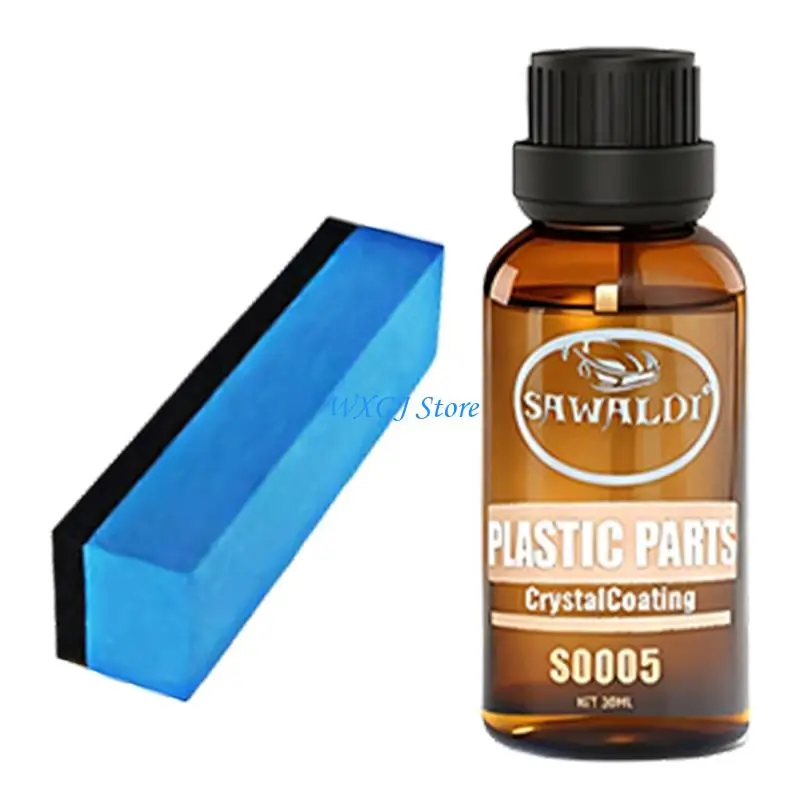 37JE Plastic Trim Restorer for Vehicles, 30 Coating Bottle and Applicator Sponge for Exterior Plastic Care Use