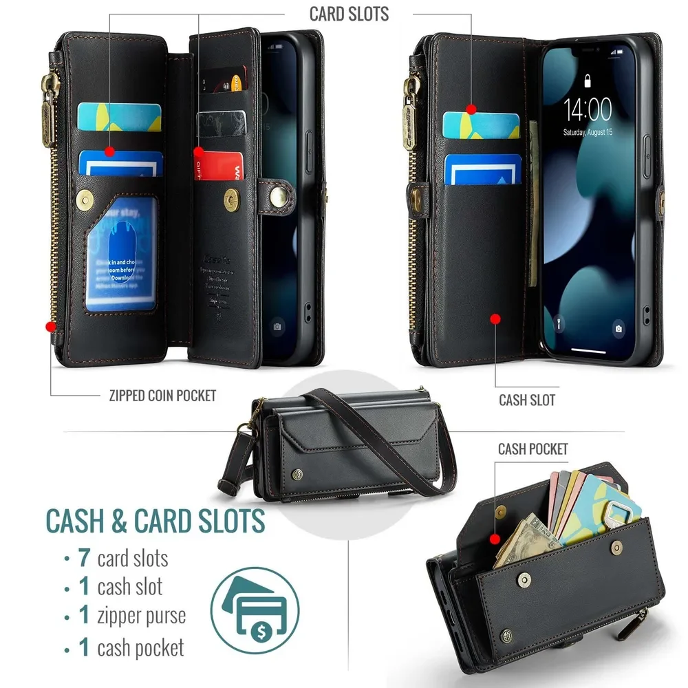 

Wallet Case For Apple iPhone13 Promax Multi-slot zipper Stylish Appearance Wallet Leather Cards Phone Bags