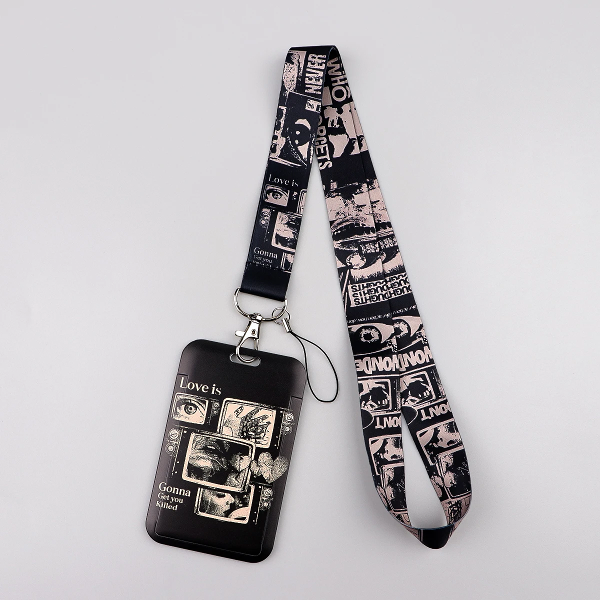Trendy Abstract Art Money Bill Cartoon Character Print Lanyard Card Holder Portable Name Badge Strap Daily‑carry Accessory