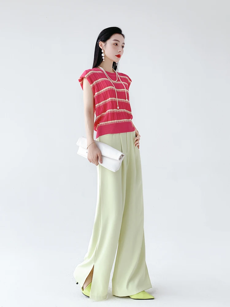 

AKSAYA Высококачественная трикотажная футболка в стиле ретро из Гонконга, повседневная универсальная полосатая футболка для женщин, летний топ с круглым вырезом