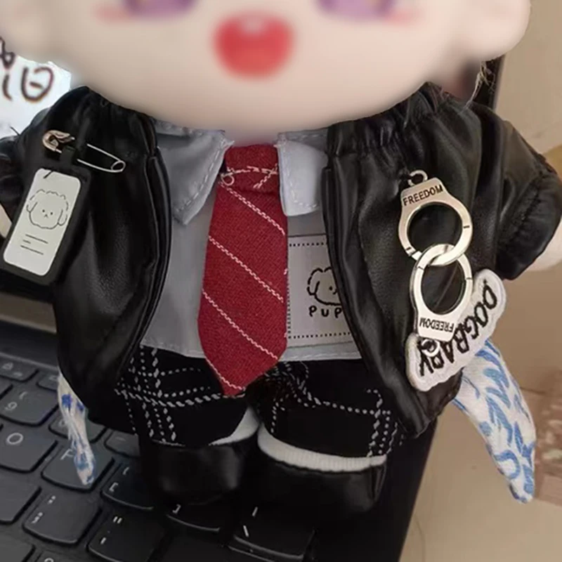 Conjunto de ropa de muñecas de peluche Kawaii de 20cm, conjunto de 3 muñecas geniales de clase policial, disfraz de Anime Kpop Idol, traje negro,