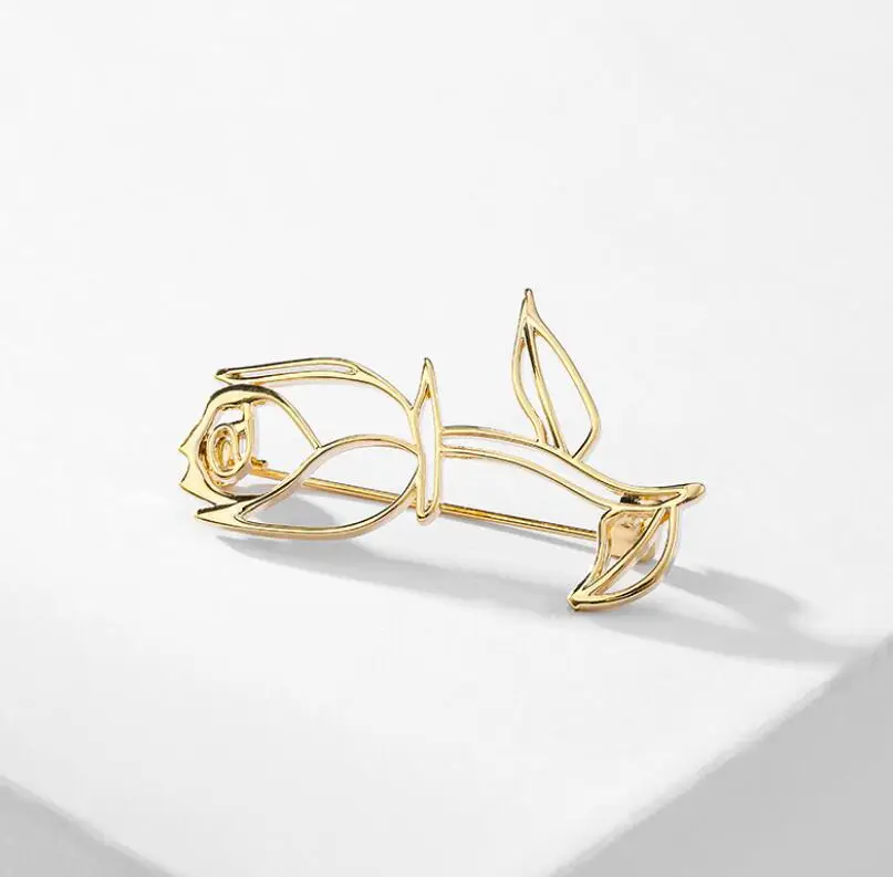 Fashion Hollow Metal Alloy Rose Brooches For Women Simple Design Clothing Coat Jewelry Party Accessories Gifts