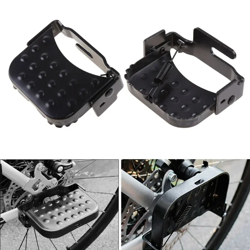 2Pcs Bike Rear Pedals, Steel Folding Bike Pegs, Non-slip Bicycle Footrests, Foot Plates Pedals for Folding Mountain Bike Footres