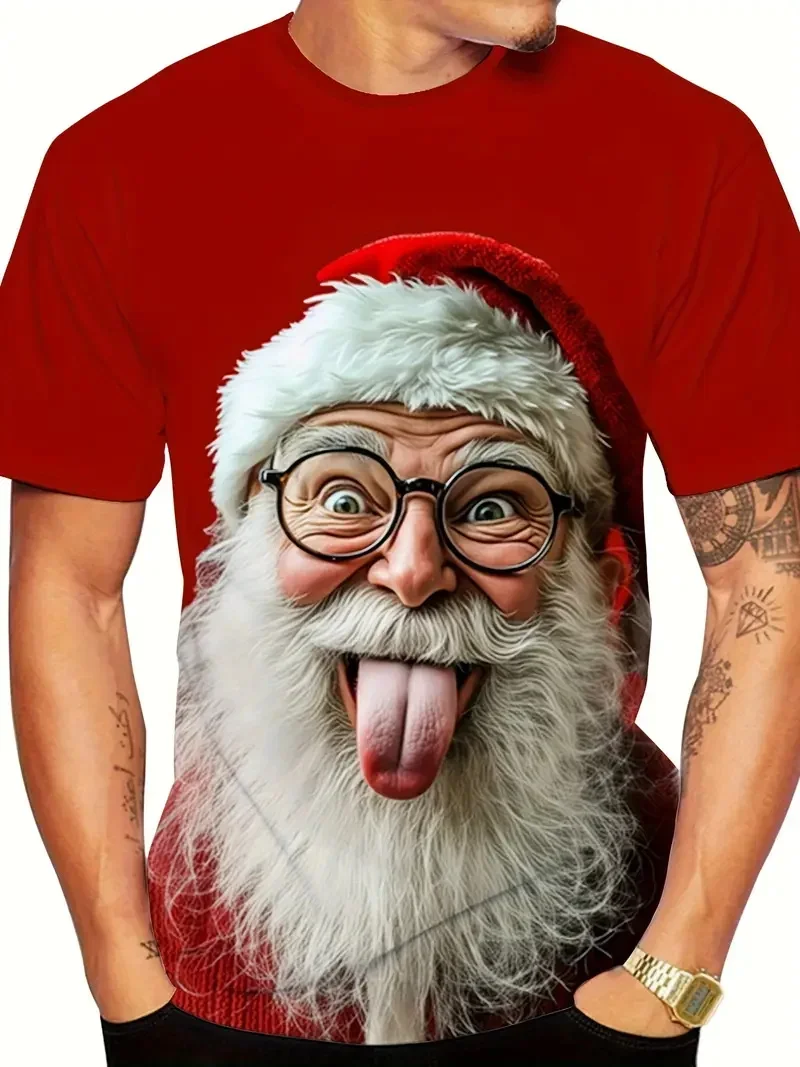 Fashion Men's 3D Print Christmas T-Shirt Xmas Festive New Year's Funny Santa Claus Graphic Short Sleeve Tshirt For Men Clothes