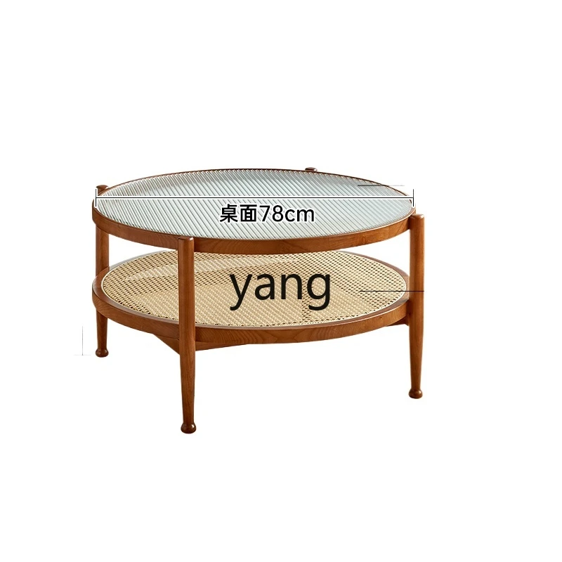 

L'm'm Living Room Home Solid Wood Rattan Ins Changhong Glass Double-Layer round