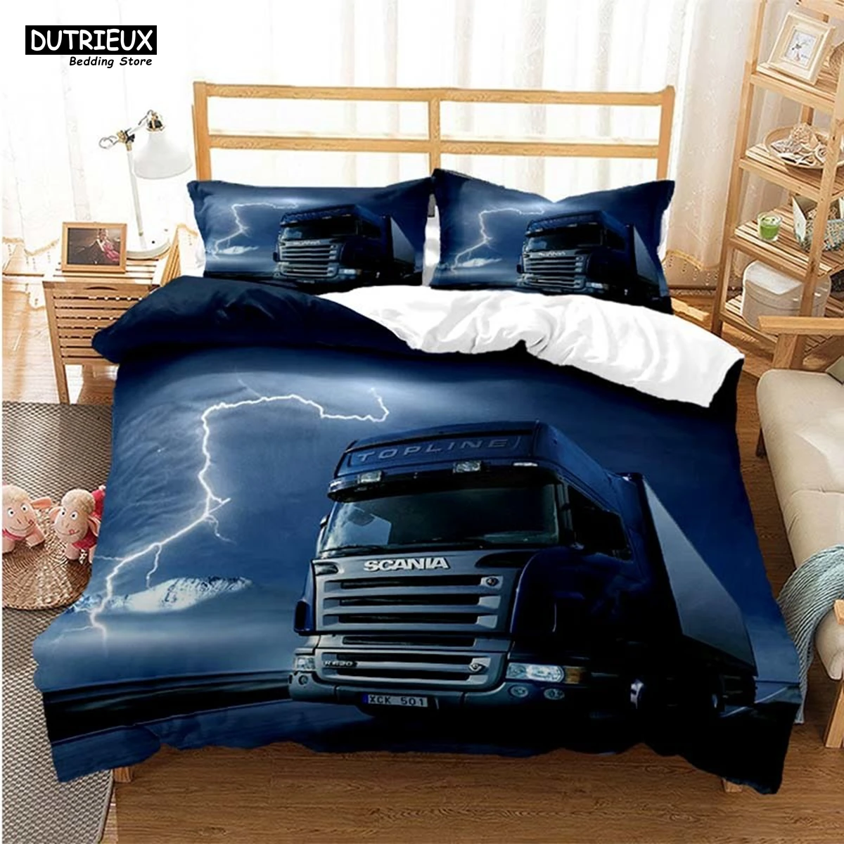 Scania Truck Duvet Cover Set Soft Comforter Cover Microfiber Animal Bedding Set Tiger Pattern Quilt Cover For Room Decor 2/3Pcs