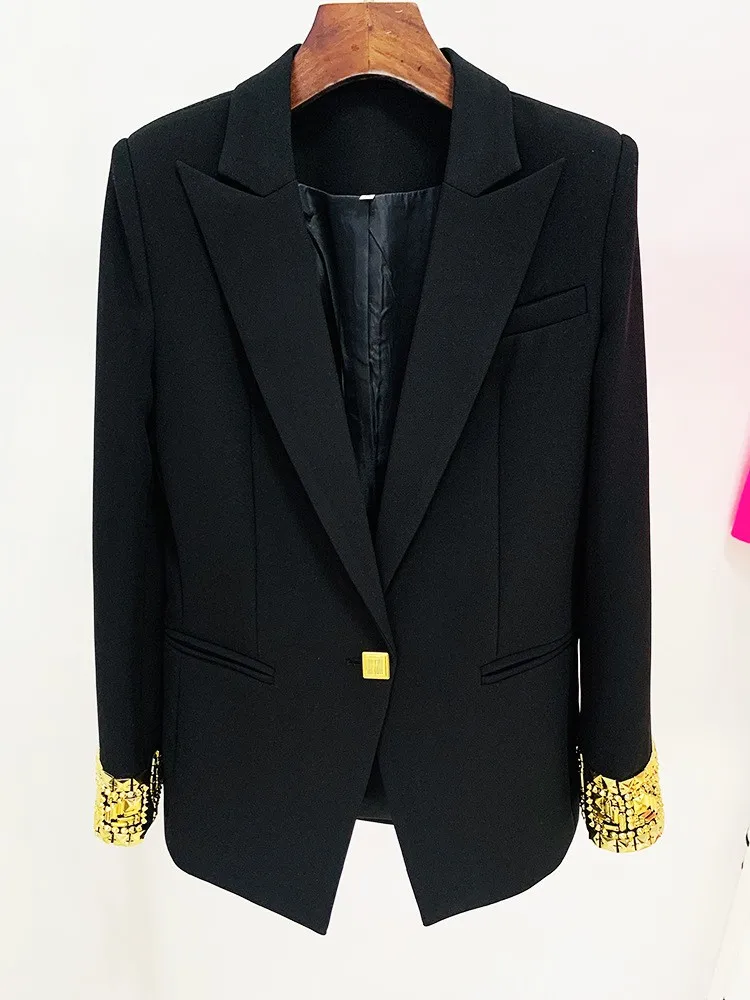 

2023 Spring Elegant OL Black Blazers Jackets Fashion Women's High Quality Beading Coat C227