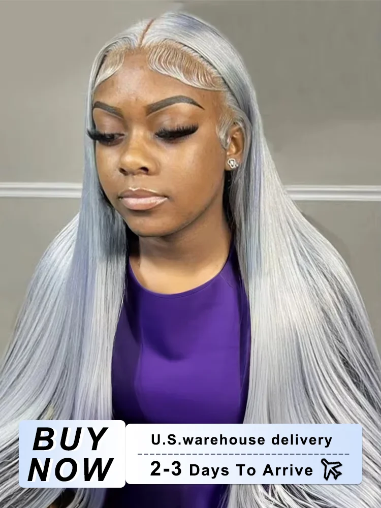 

220% Straight Silver Grey 13x6 HD Lace Front Wig Human Hair Pre Plucked Transparent Lace Frontal Wigs 30 40Inch Human Hair Wig