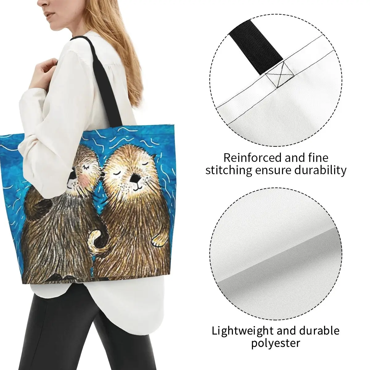 Otter CUTE SLEEP Shopping Tote Bag Canvas Large Capacity Shoulder Bags Shopper Grocery Handbag for Women