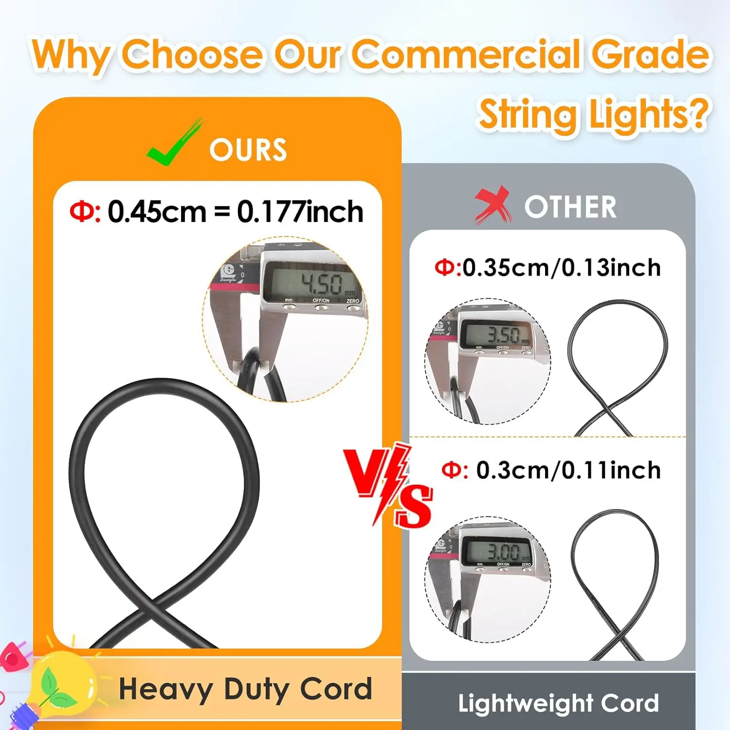 Outdoor Lights LED 100FT Waterproof, Connectable, 10 Bulbs Construction Cool White