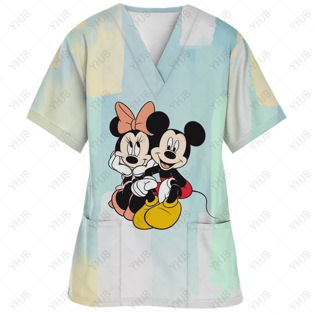 

Mickey Mouse V Neck T-shirt Medical Top with Stylish Pocket - Perfect for Spring & Summer - Womens Casual Comfortable