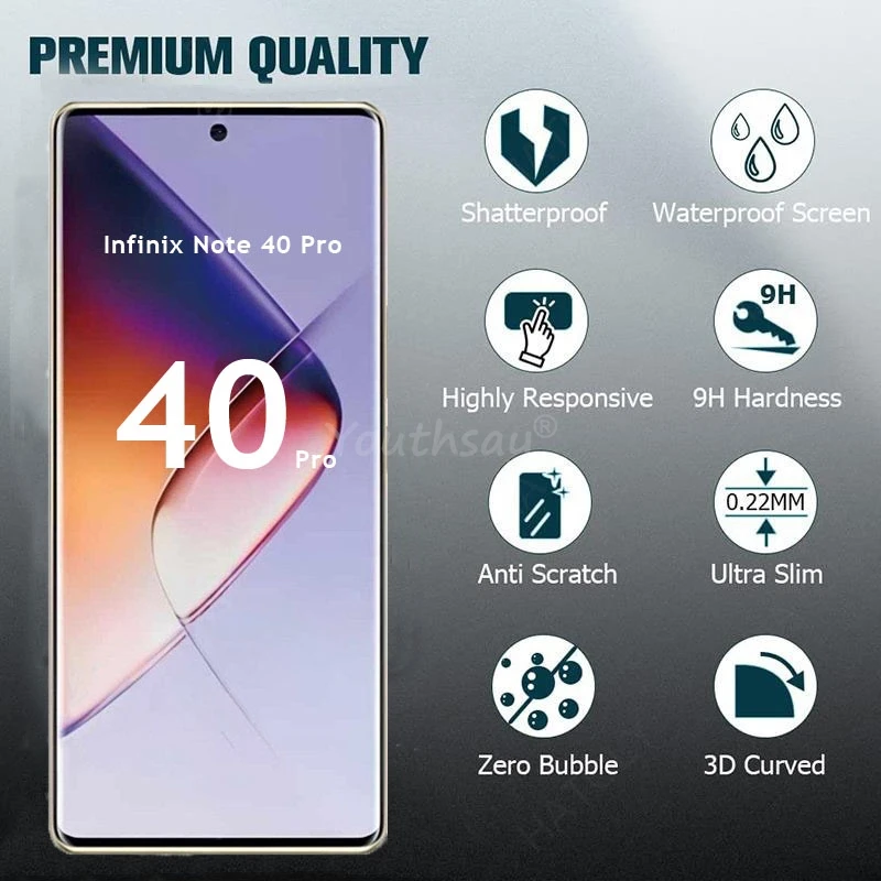 For Infinix Note 40 Pro Glass 3D Curved Screen Protector Film Infinix Note 40 Pro Tempered Glass Infinix Note 40 Pro Plus Glass