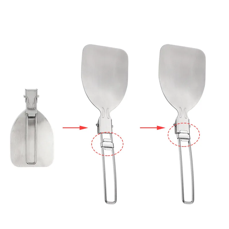 K46 Outdoor Mountaineering 304 Stainless Steel Folding Kitchenware Picnic Camping Convenient Tableware Set Pot Shovel Soup Spoon