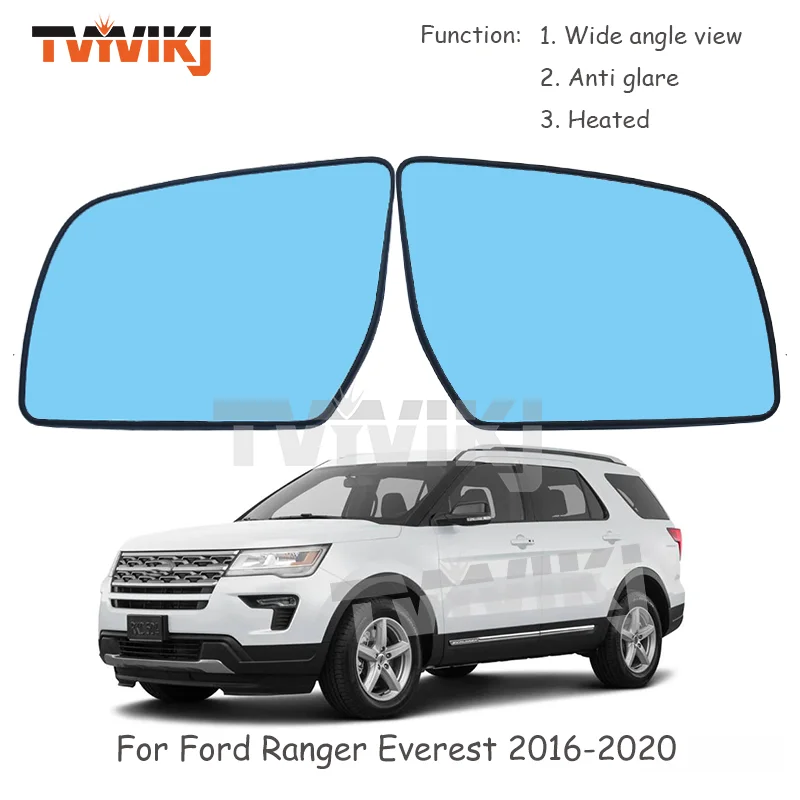 1 pair 2PCS Side Rearview Mirror Blue Glass Lens For Ford Ranger Everest 2016-2020 Wide Angle View anti glare car mirrors