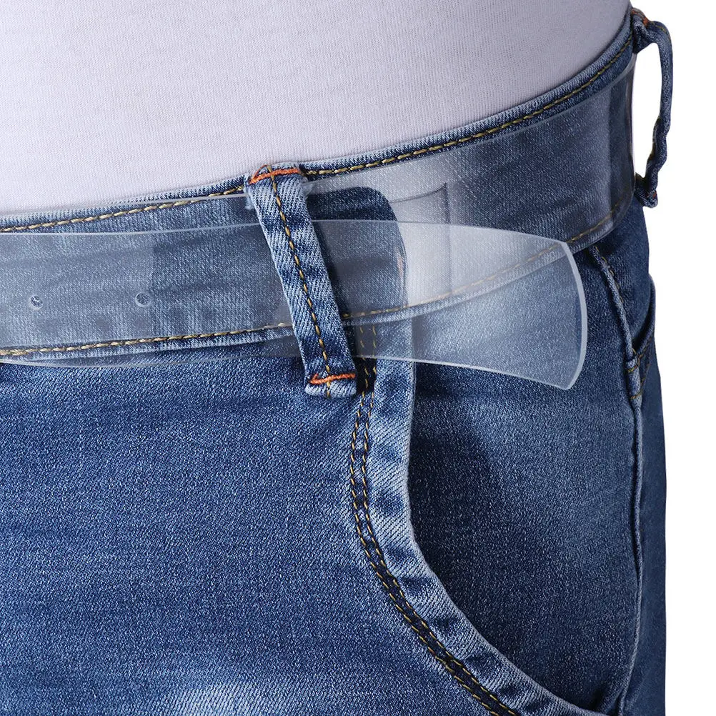 2Pcs Circle Buckle Transparent Clear Waist Belt Wide Adjustable PVC Belt for Women Dress Jeans Fashion Waistband