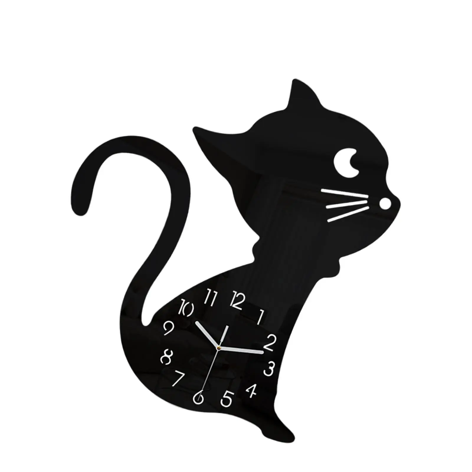 Cat Cute Wall Clock Acrylic Stylish Cartoon Wall Ornament Decorative Clock for Indoor Classroom Bedroom Dining Room Living Room