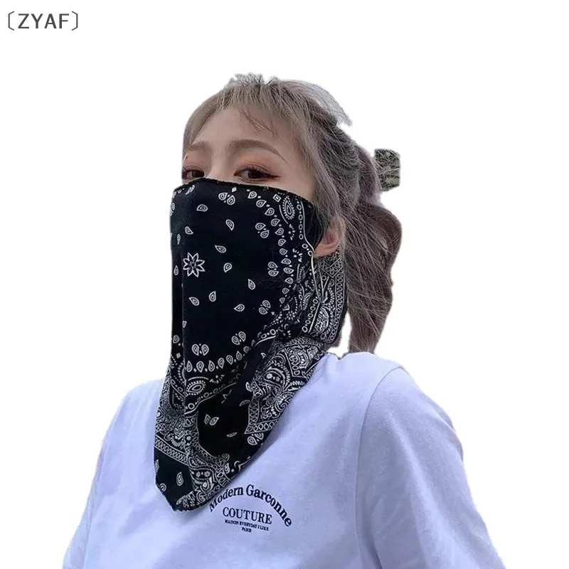 [-ZYAF] قناع الشمس الصيفي للرجال والنساء آذان معلقة مضاد للأشعة فوق البنفسجية نصف الوجه حماية الرقبة القيادة قناع الحرير الجليدي غزل الوجه Th