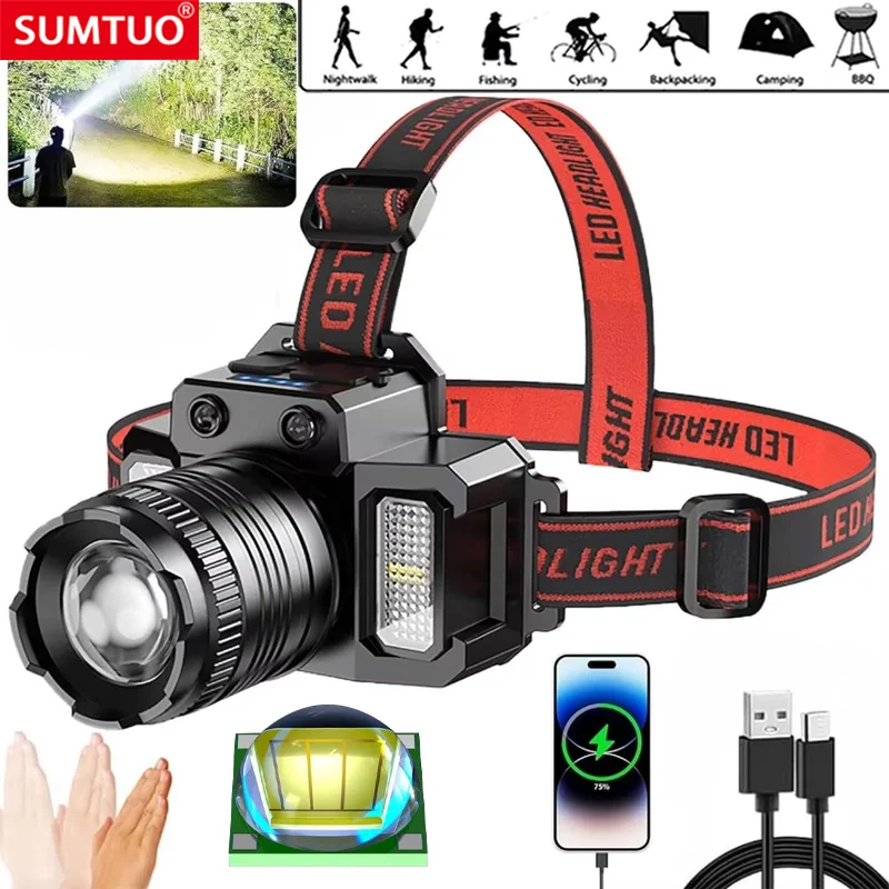 

Rechargeable Sensor Headlamp COB Chip LED Zoom Fishing Torch Outdoor Super Bright Waterproof Camping Hunting Warning Head Lamp