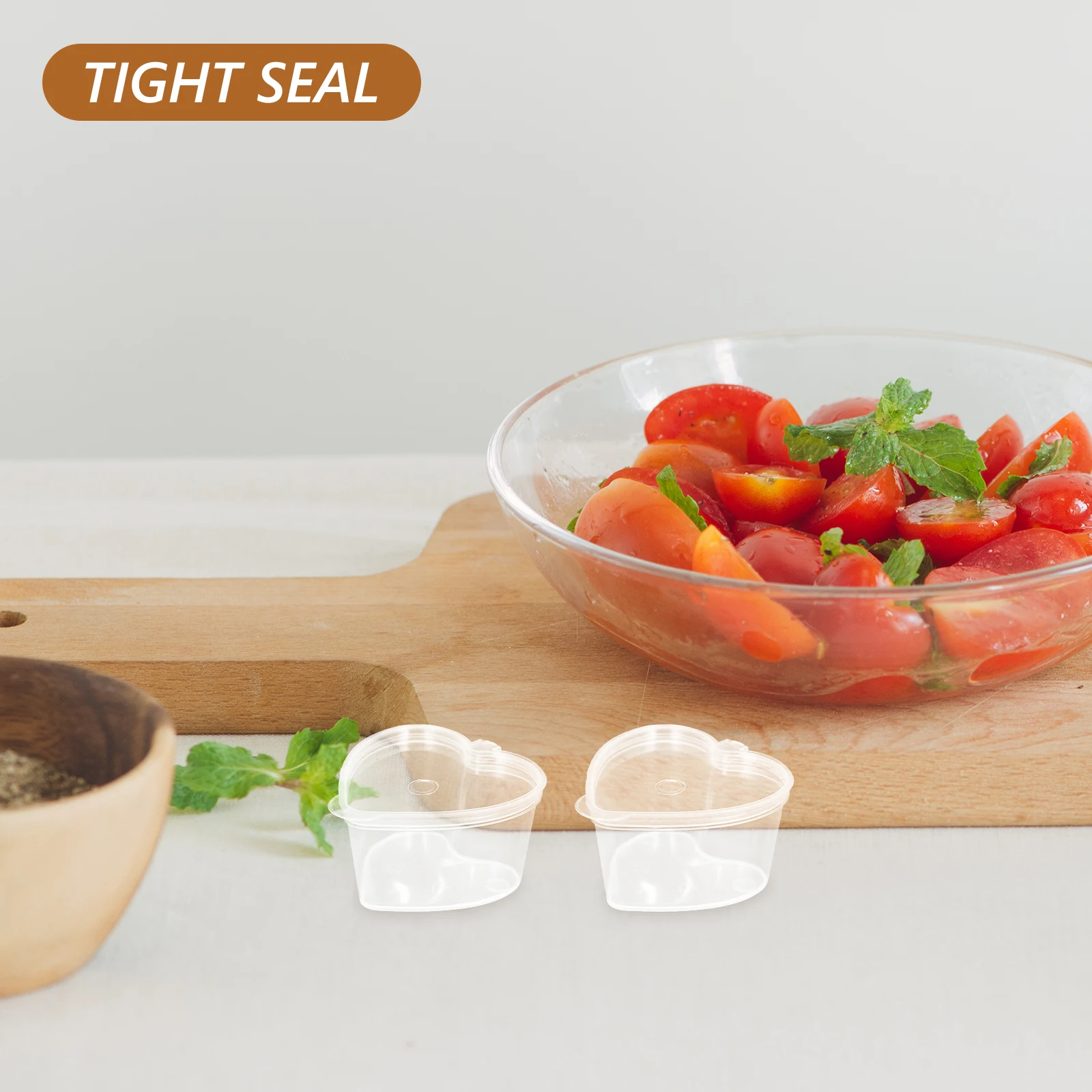 

100 pcs Sauce Cups Clear Storage Containers Heart Shaped Spice Jars Lids LeakProof Transparent Plastic EcoFriendly