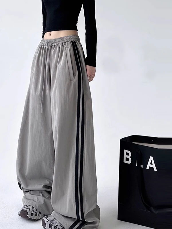 Qui Dry Dünne Outdoor Sport Hosen Frauen Sommer Hiphop Amerikanischen Hohe Taille Lose Abnehmen Streifen Breite Bein Hosen Straße Sle...