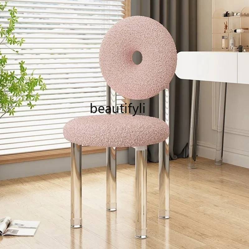 Acrylic beauty salon dressing living room lamb wool dining chair simple bedroom leisure chair