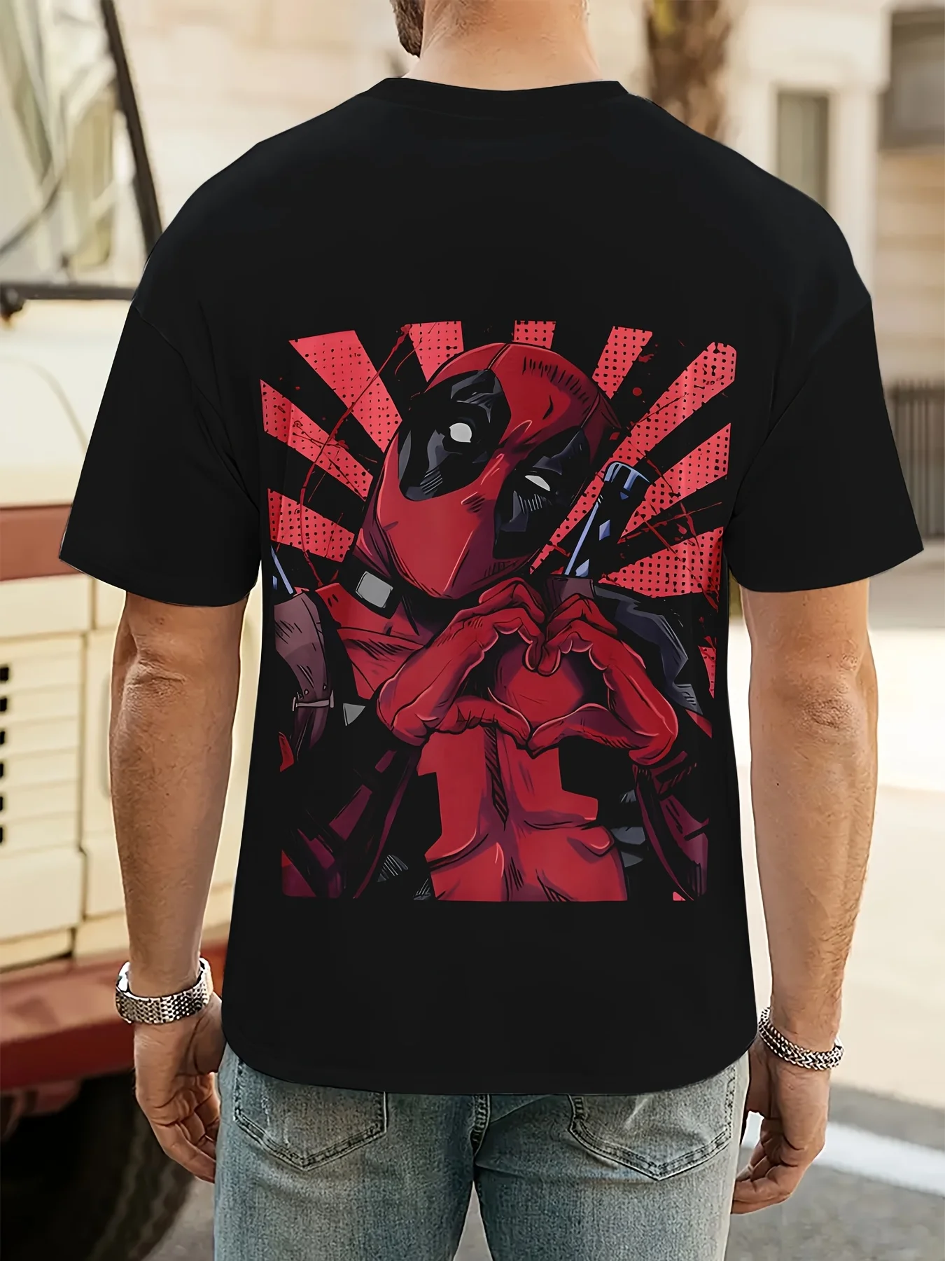 تي شيرت برسومات Marvel Deadpool بتصميم مضحك ثلاثي الأبعاد مع تي شيرت للبطل الخارق على شكل قلوب جمجمة