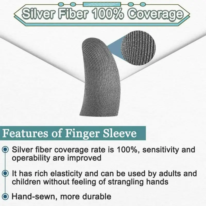 Respirável Sterling Silver Fiber Gaming Finger Glove, Mobile Touch Glove, Sweatproof Cloth, Smooth Gaming Experience, qualquer tamanho