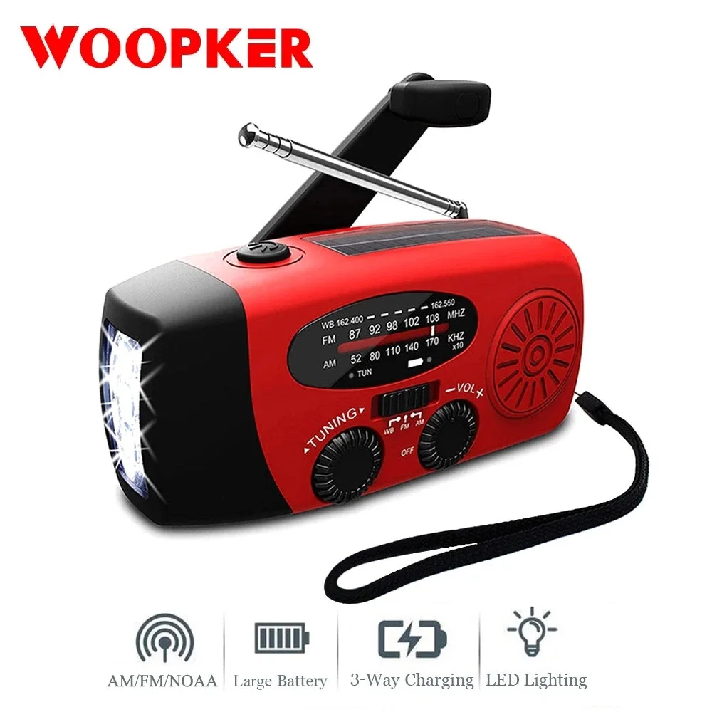 Mini Solar Powered Radio AM/FM/NOAA Weather Dynamo LED Flashlight Waterproof Outdoor Use Multifunctional Hand Radios Solar Crank